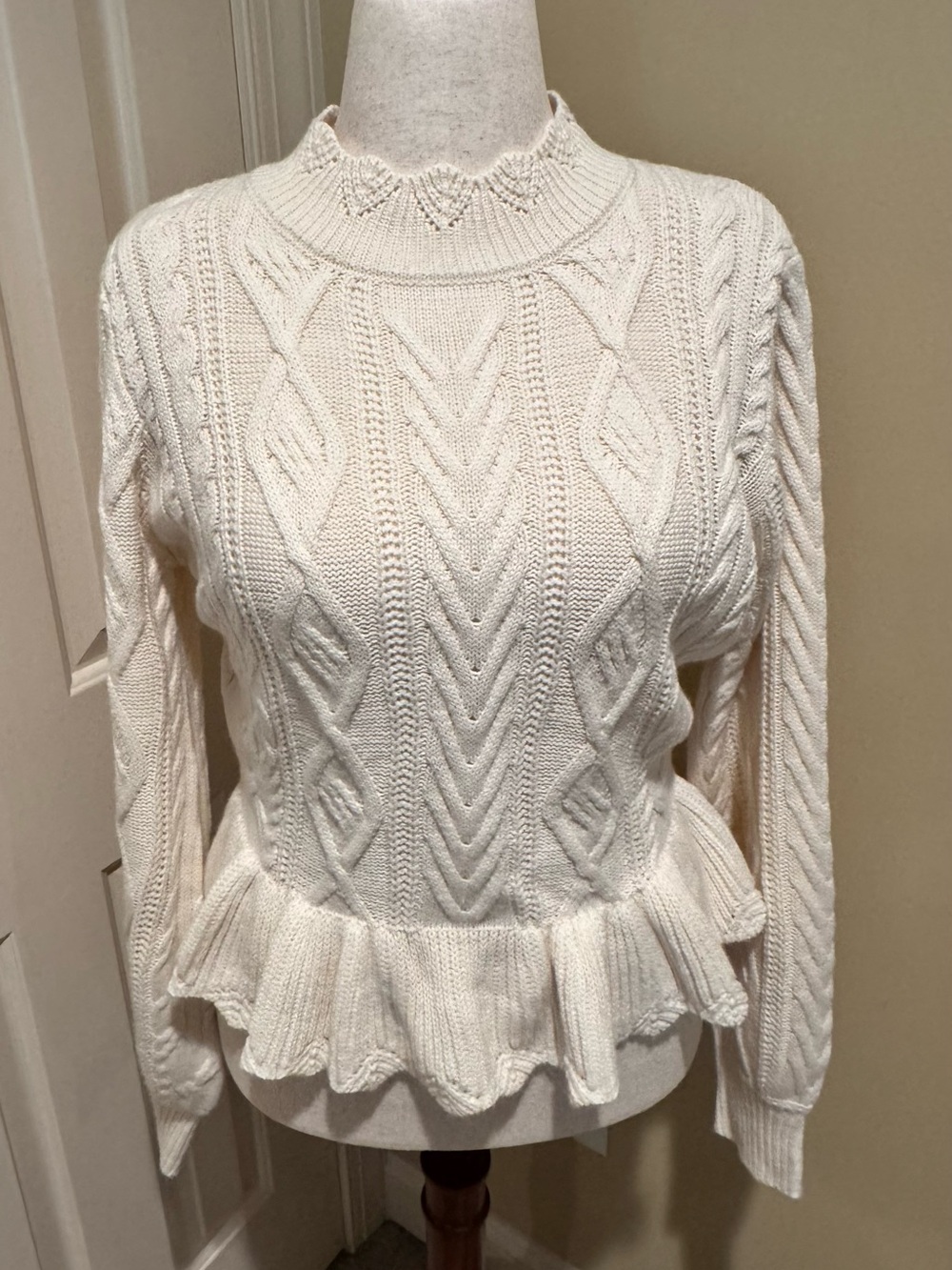 Aqua Cream Cable-Knit Peplum Sweater